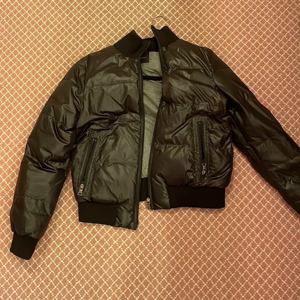 Banana republic puffer bomber jacket with sweater collar and arms